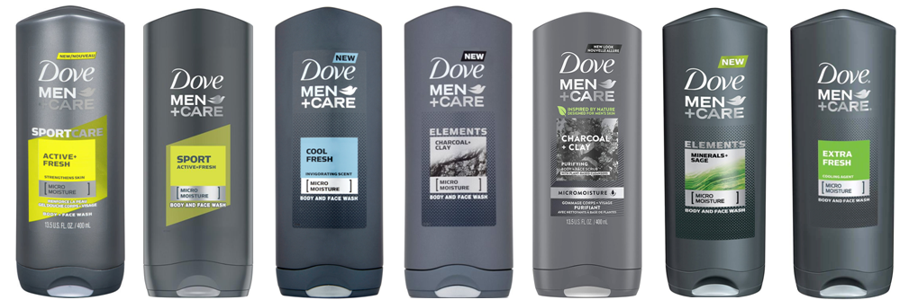 Dove Men+Care Body & Face Wash 7 SKUs 12/13.5oz (